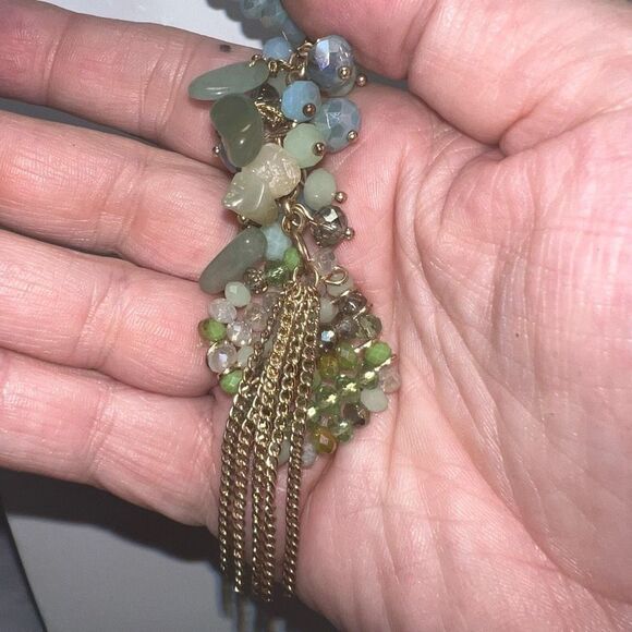 Chunky Natural Stone and Beaded Y Fringe Necklace - Picture 7 of 11